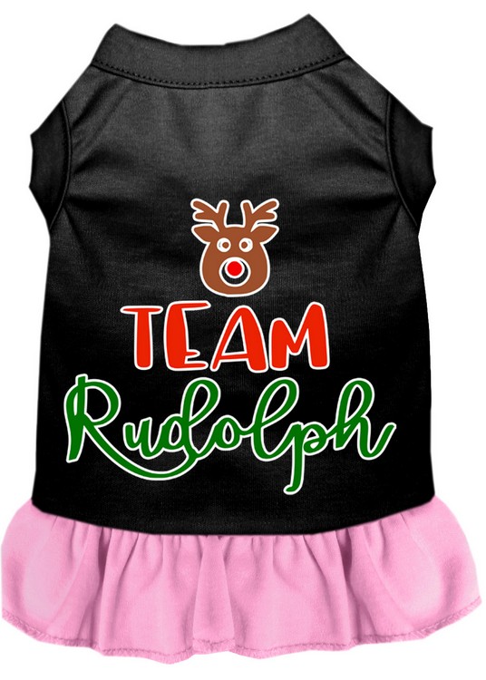 Team Rudolph Screen Print Dog Dress Black with Light Pink Sm